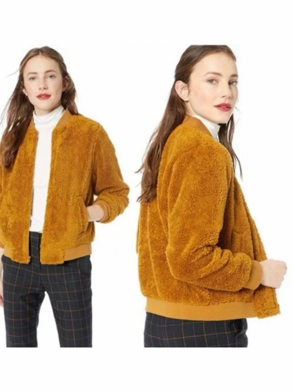 J. Crew Mustard Plush Bomber Jacket